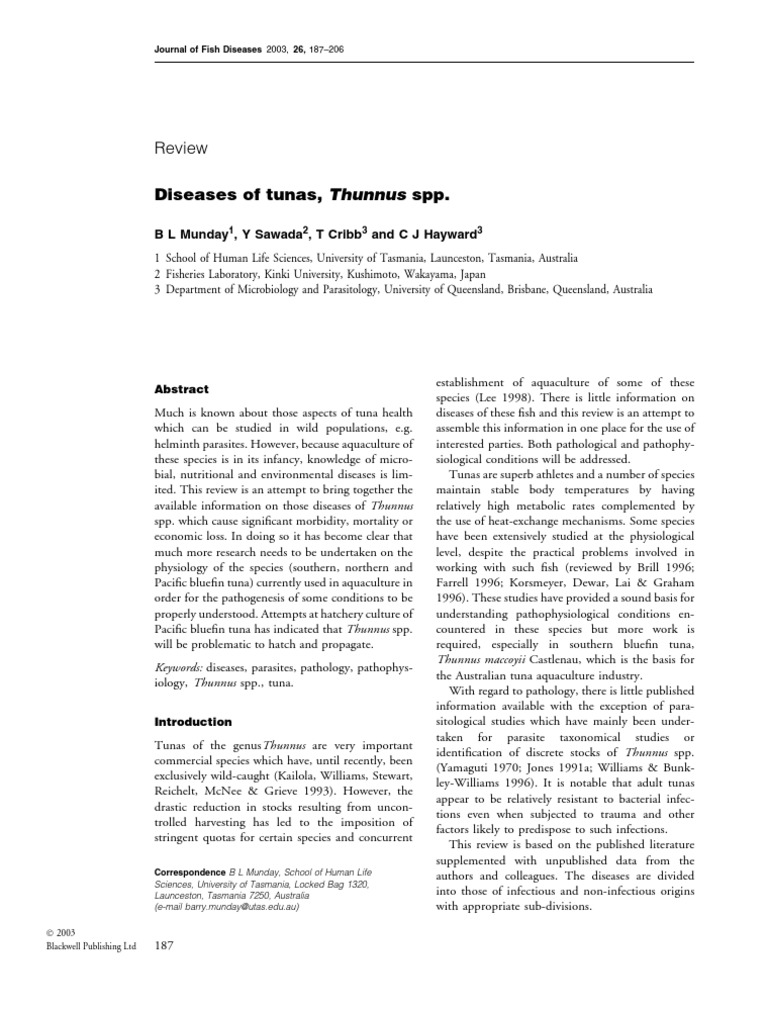 Tuna Diseases: A Comprehensive Review | PDF | Tuna | Infection