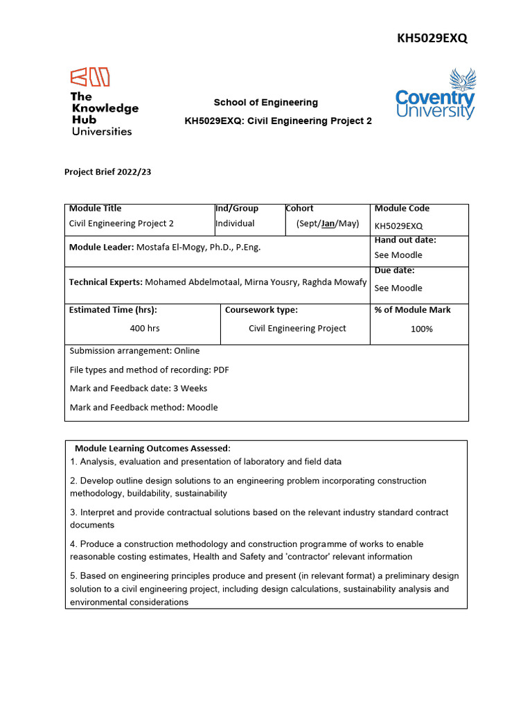 Civil Engineering Project Brief 2022/23 | PDF | Truss | Bending