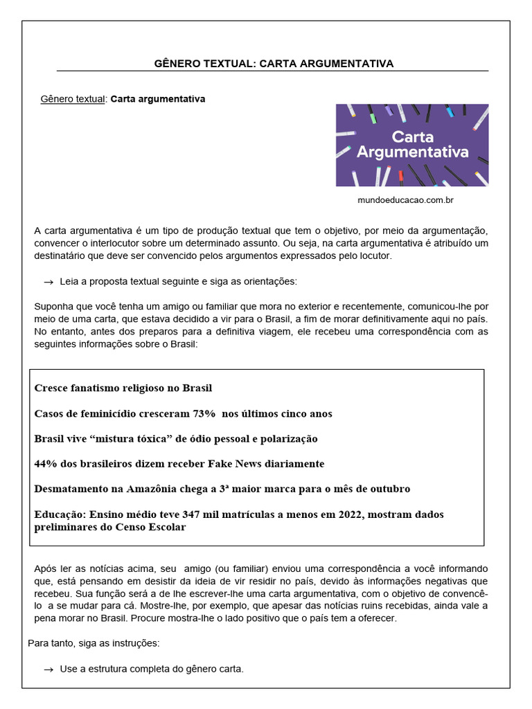 Estrutura da Carta Argumentativa | PDF | Brasil