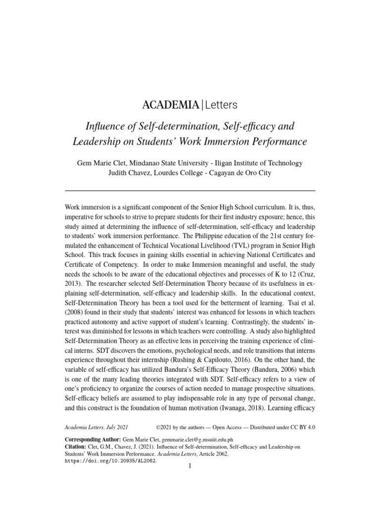 Influence of Self Determination Self Eff | PDF | Self Efficacy | Leadership
