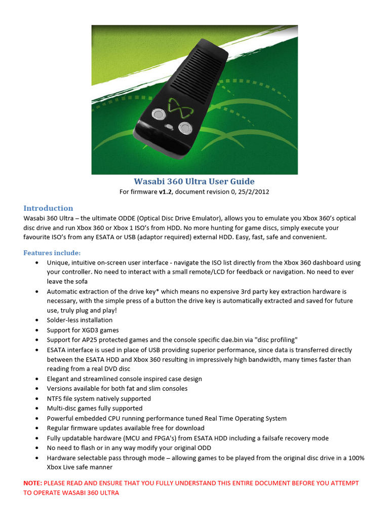 Wasabi 360 Ultra User Guide v1.2-0 | PDF | Computer File | Xbox 360