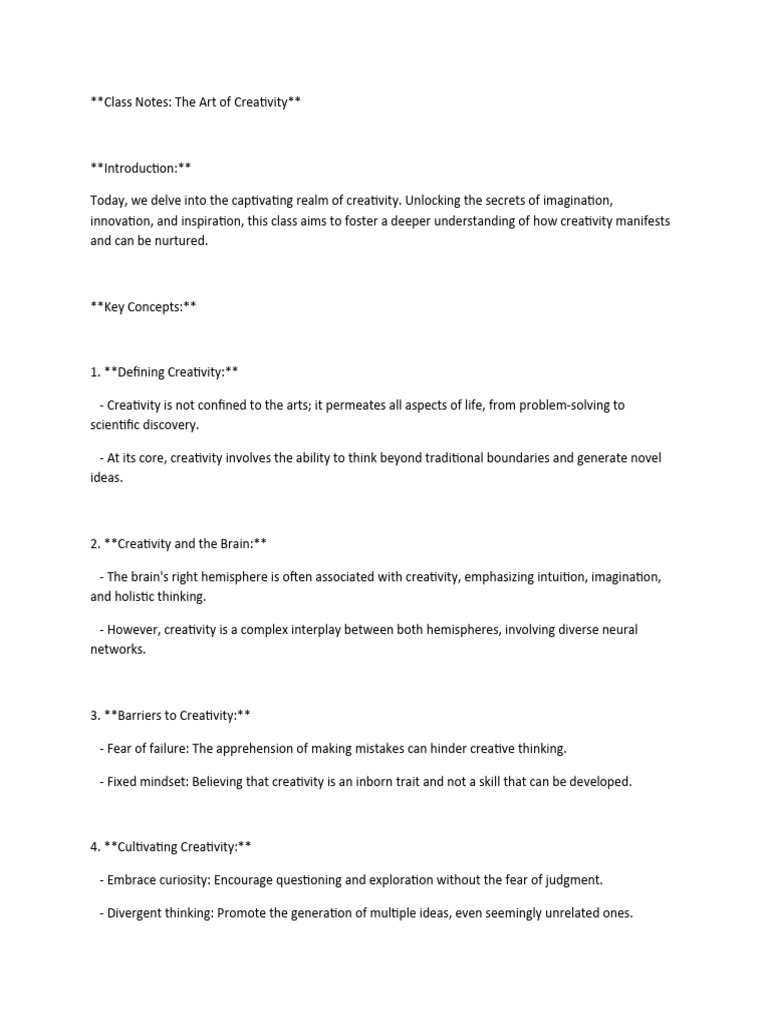 Creativity Class Notes Overview | PDF