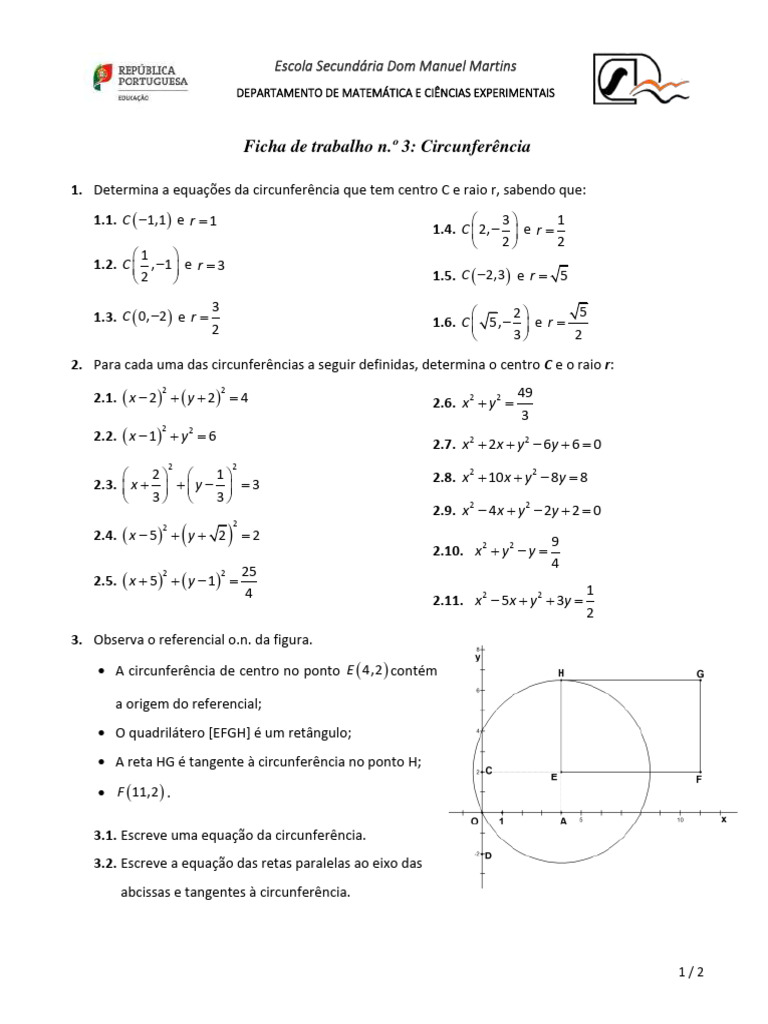 Ficha 3 circunfer ncia download gr tis pdf sistema de coordenada