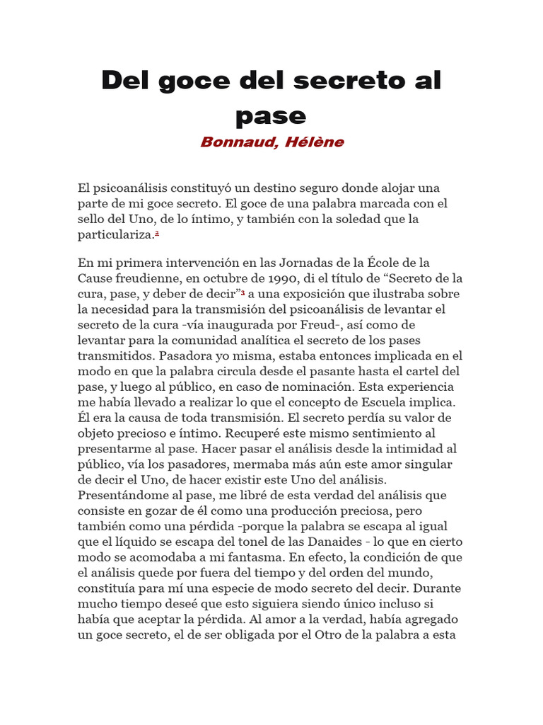 Goce y Secreto en Psicoanálisis | PDF | Psicoanálisis | Jacques Lacan