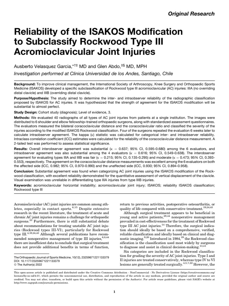 Reliability of The ISAKOS Modification To Subclassify Rockwood Type III ...