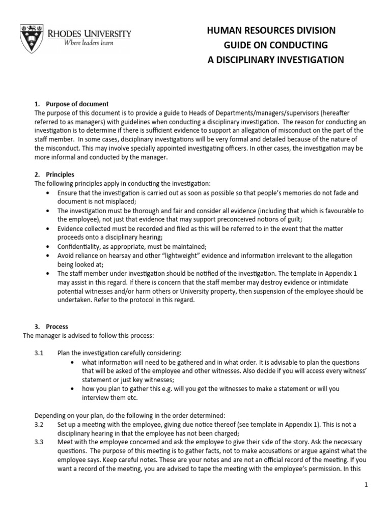 Guide On Conducting A Disciplinary Investigation PDF Witness