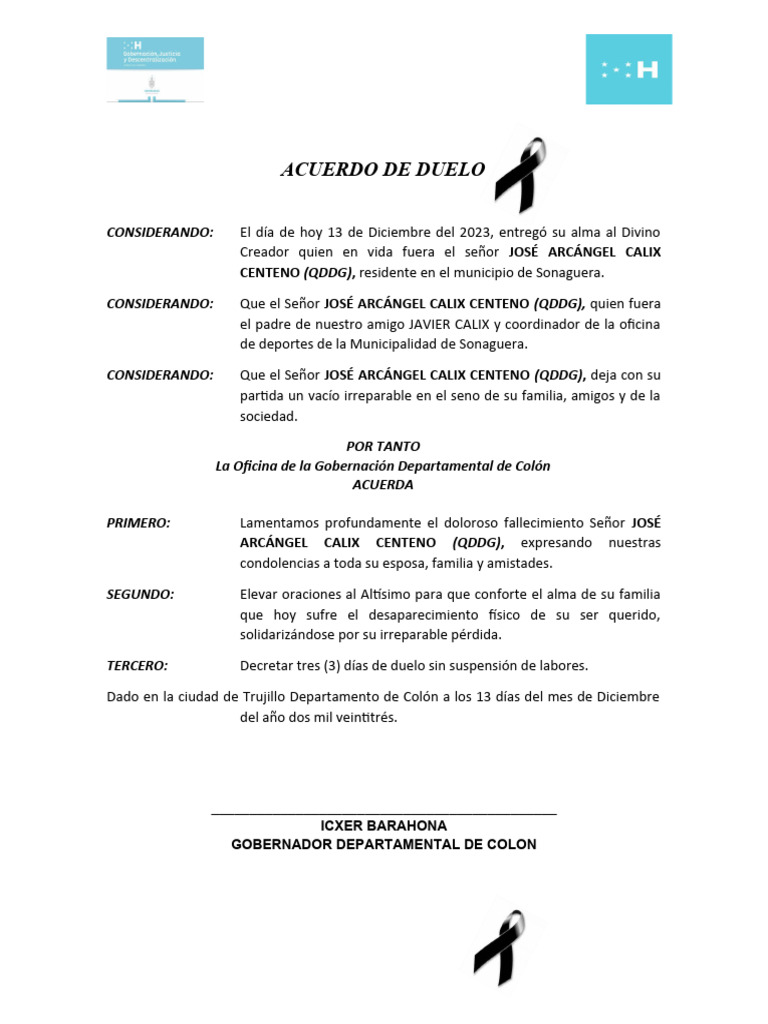 Acuerdo De Duelo Pdf