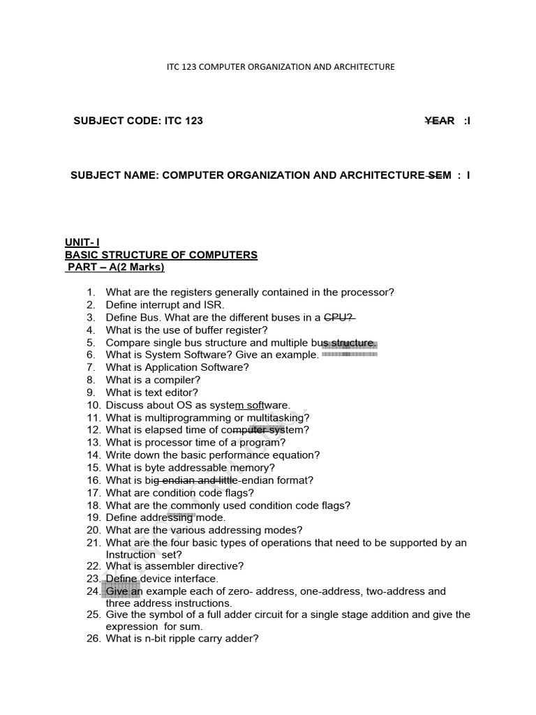 Computer Organization & Architecture Guide | PDF | Random Access Memory ...