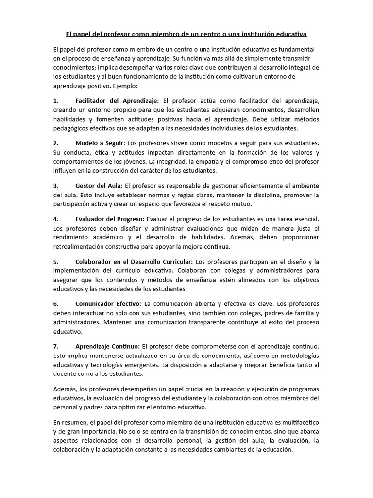 Rol del Profesor en Proyecto Educativo | PDF | Maestros | Plan de estudios