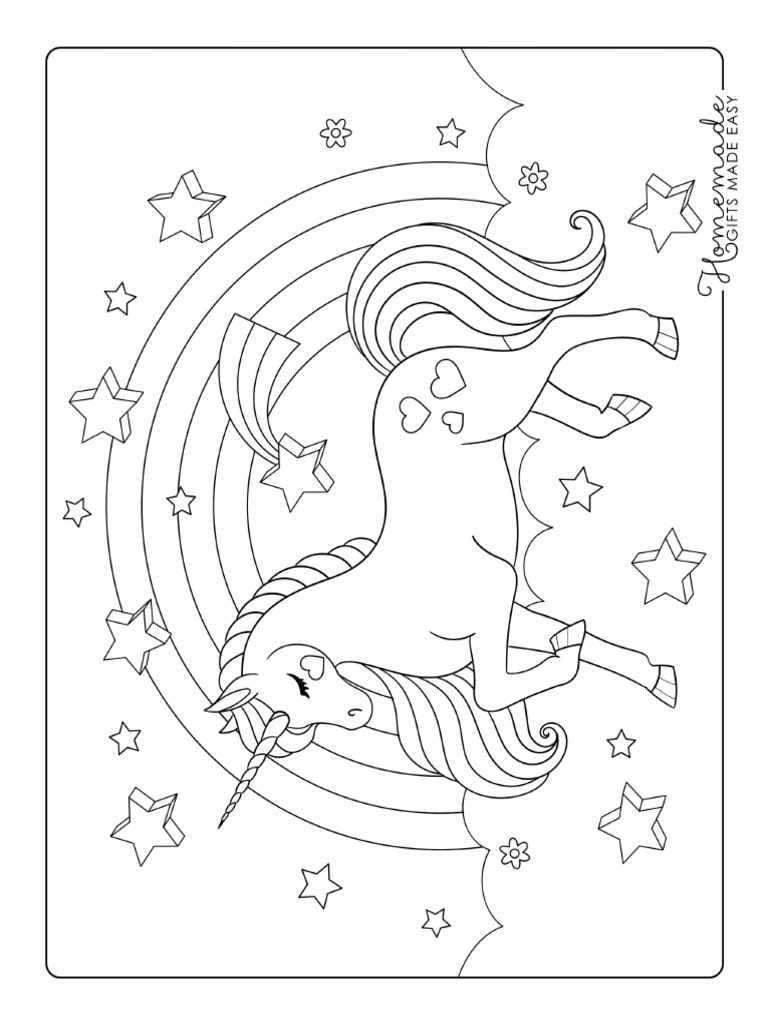 Unicorn Coloring Pages Rainbow Cloud Shooting Star | PDF