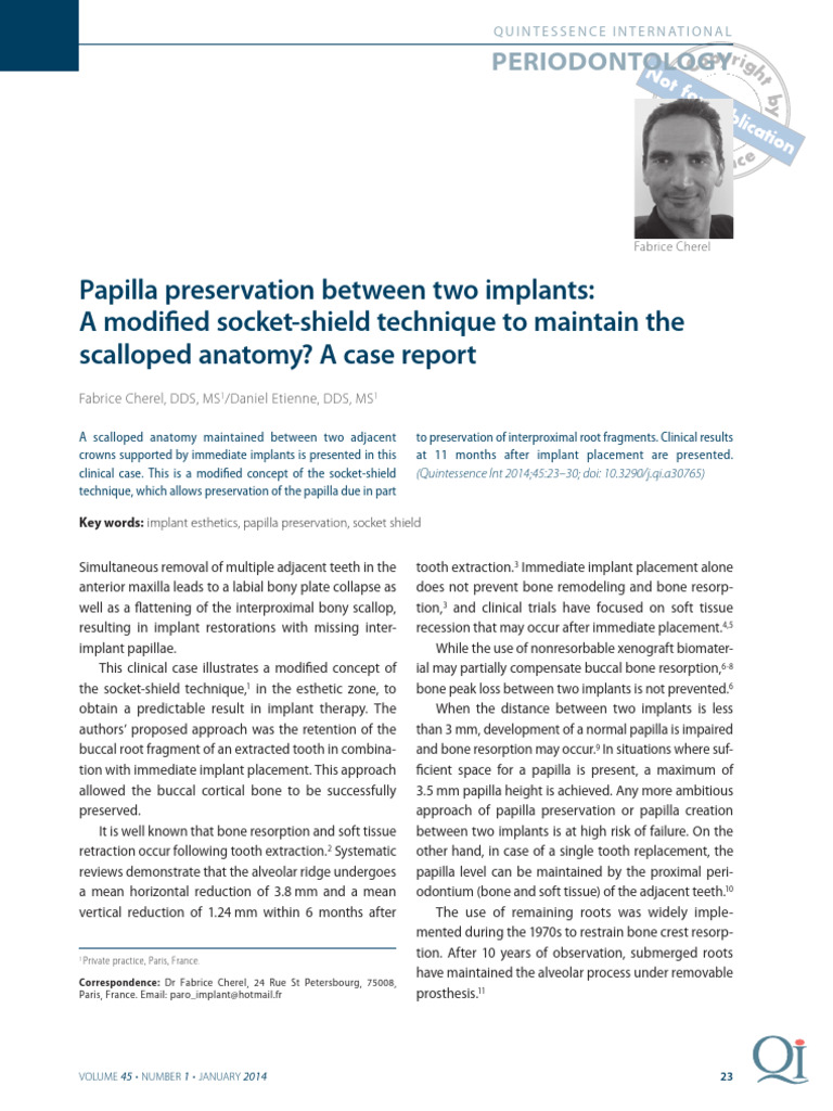 Papilla Preservation Between Two Implants A Modified SocketShield