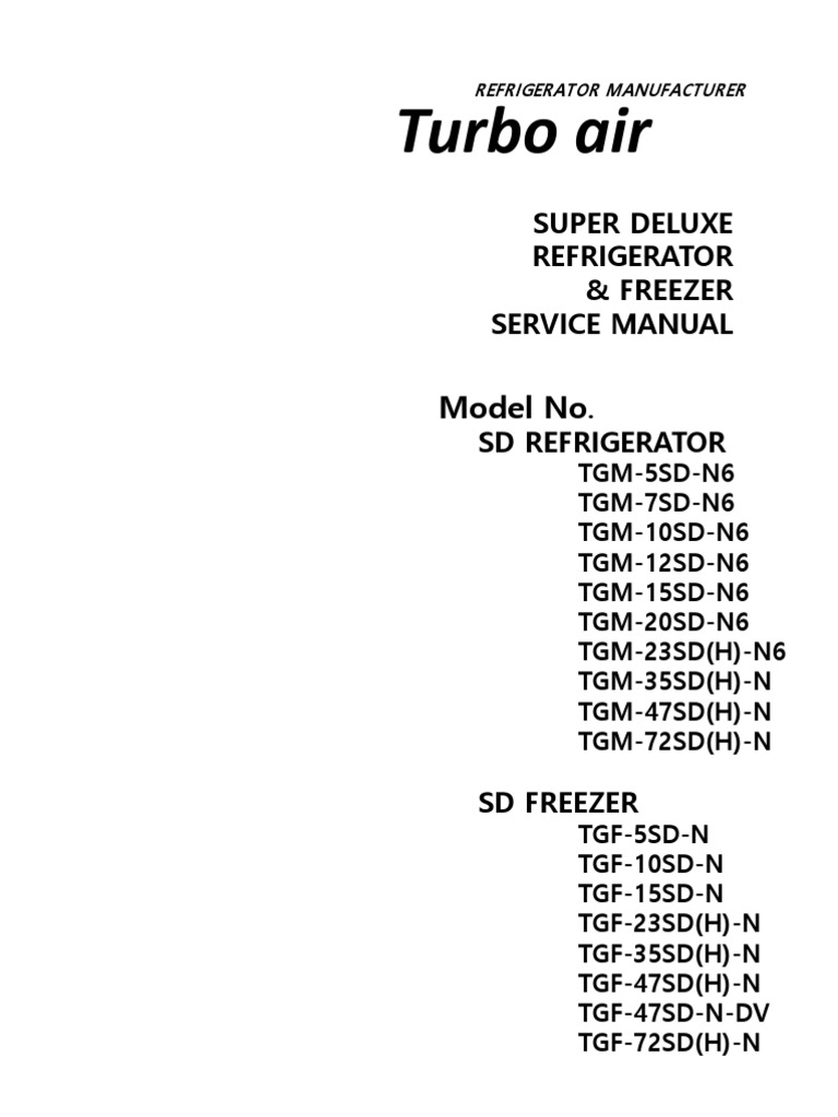 Turbo Air Super Deluxe Manual | PDF | Refrigerator | Clothes Dryer