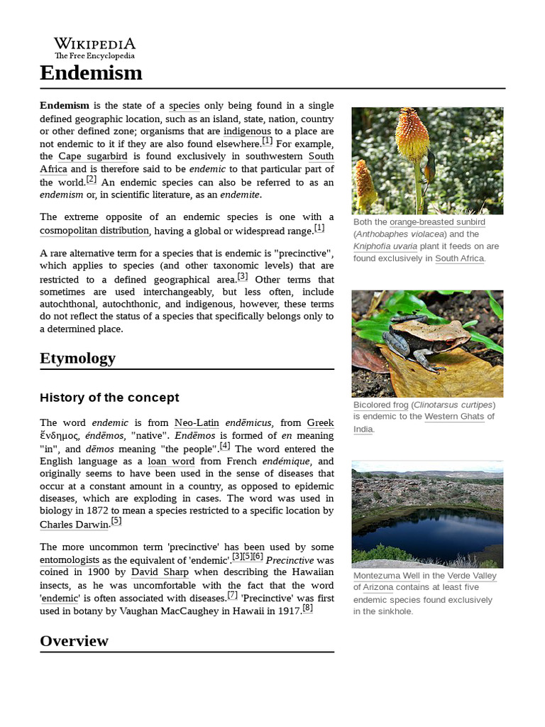 Understanding Endemism in Biology | PDF | Conservation Biology | Biology