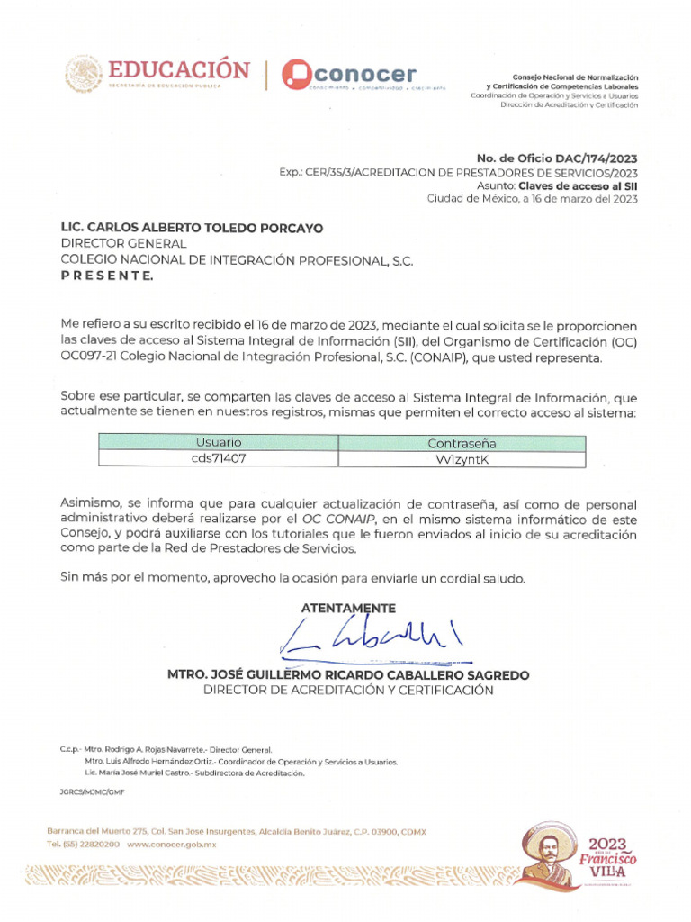 DAC - 174 - 2023 - Claves SII - CONAIP | PDF