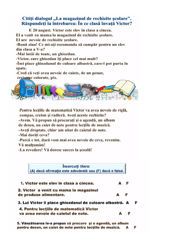 Rechizite Scolare Clasa 5 | PDF