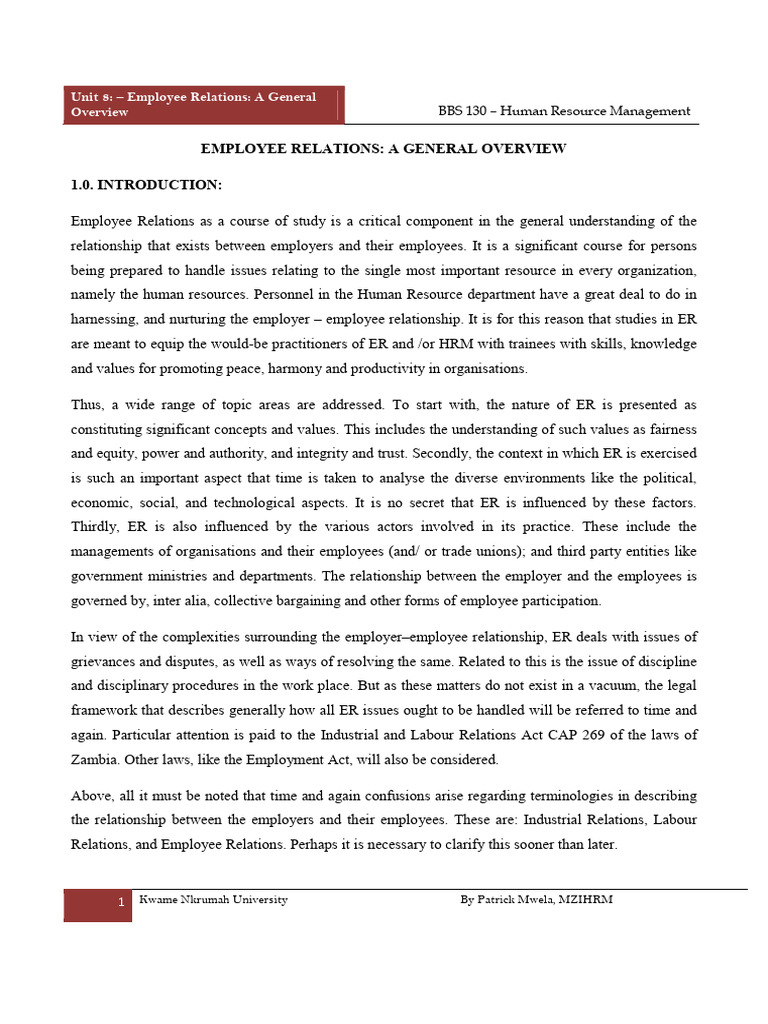 8 Employee Relations | PDF | Employment | Collective Bargaining
