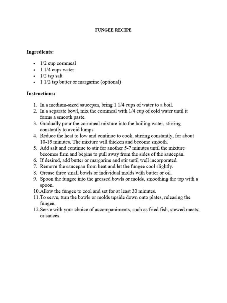 Fungee Recipe from the Virgin Islands | PDF