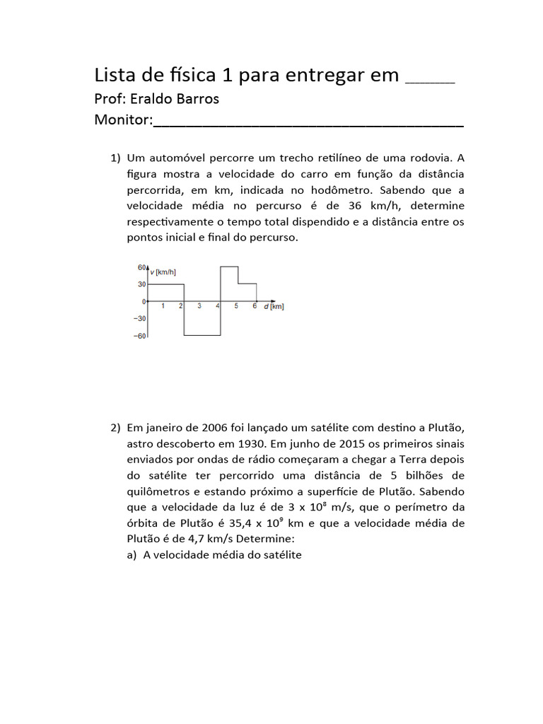 Lista de Física 1 - Lista 1 | PDF | Satélite | Aceleração