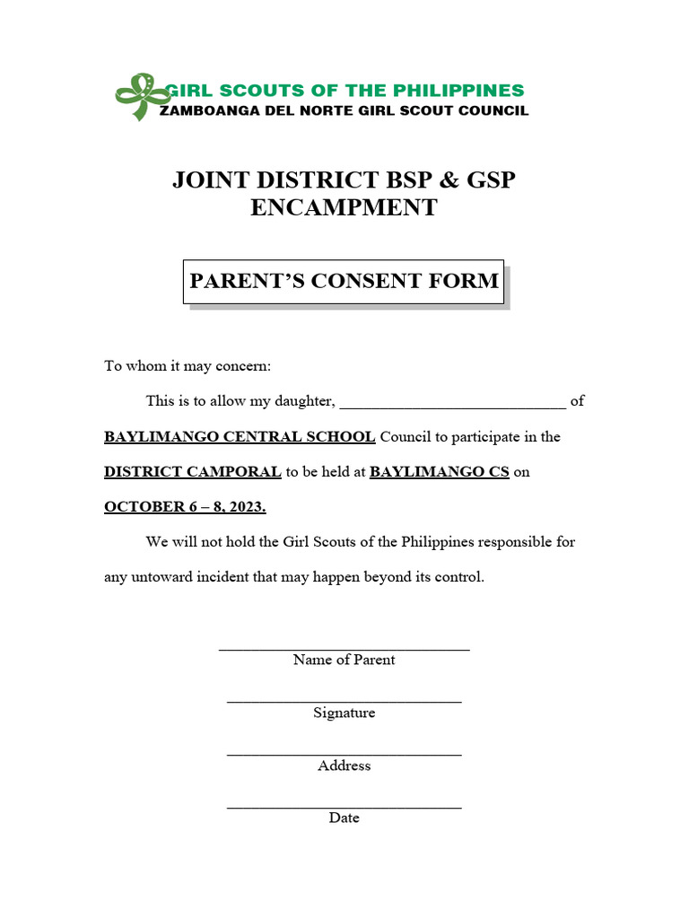 GSP Parent Consent Form for Camporal | PDF
