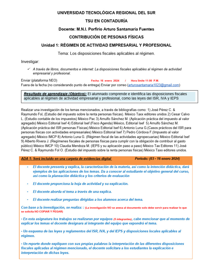 ADA 1 - Esquema y Ensayo | PDF | Impuestos | Impuesto sobre la renta