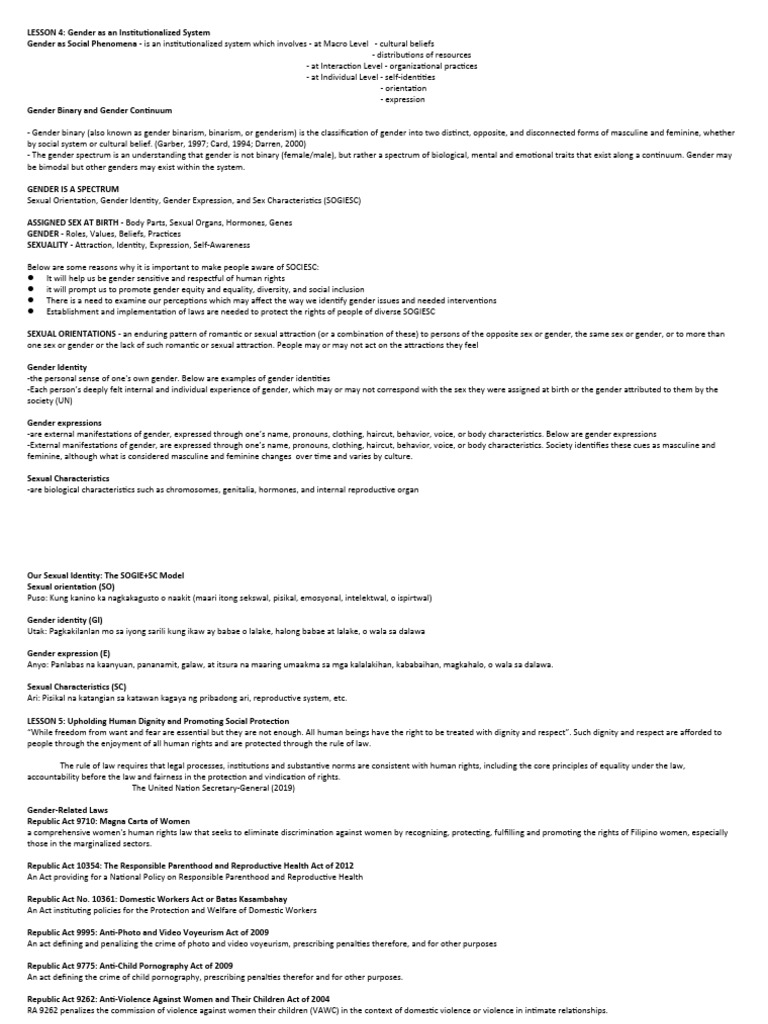 Lesson 4 And 5 Gender And Development Pdf Gender Gender Studies