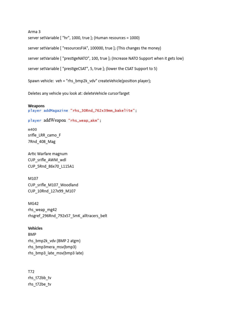 Arma 3 Codes | Download Free PDF | Armoured Fighting Vehicles | Vehicles