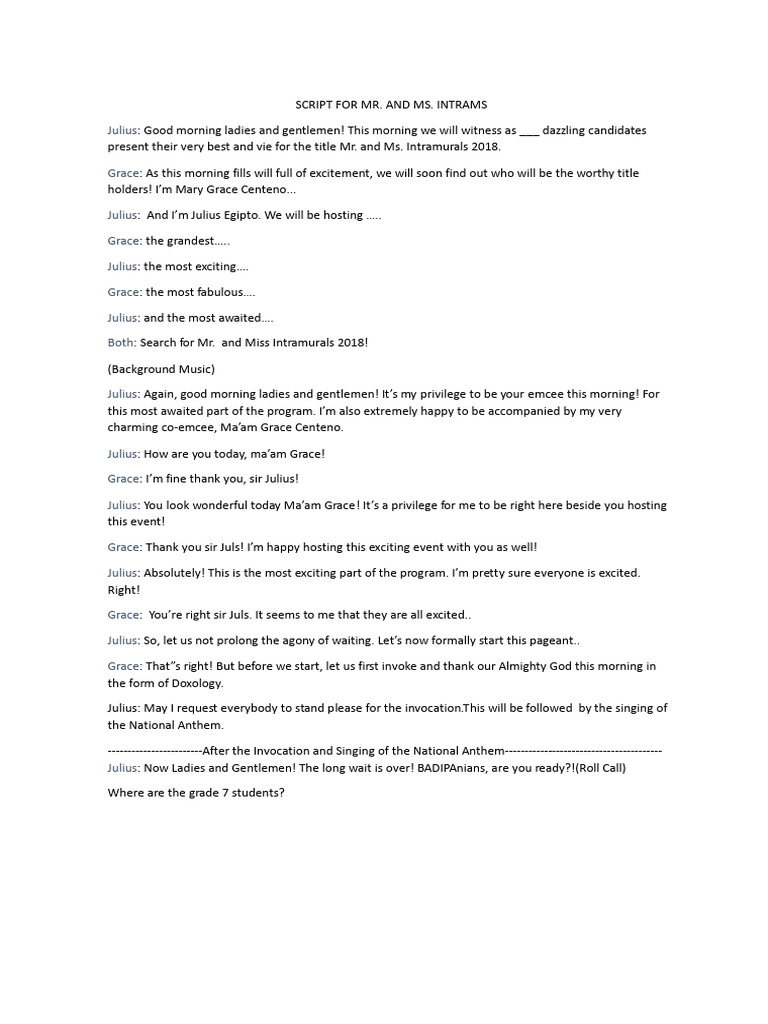 Mr. and Ms. Intramurals 2018 Script | PDF