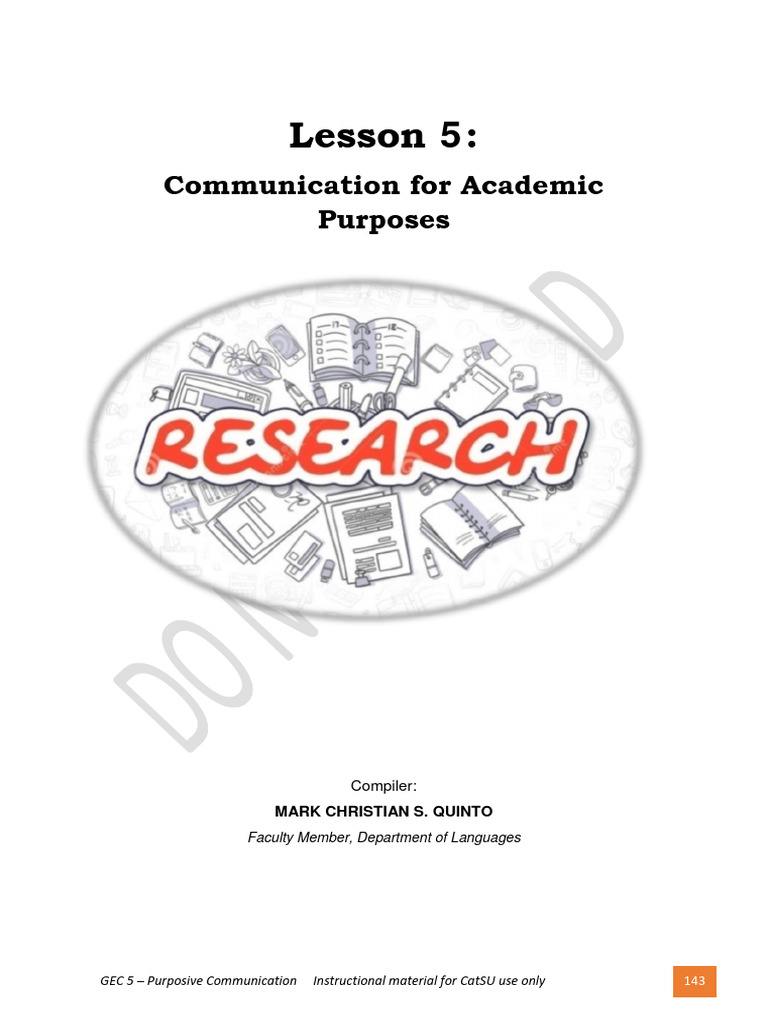 GEC 5 LESSON 5 Communication For Academic Purposes | PDF | Plagiarism ...
