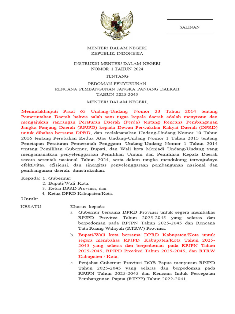 Pedoman RPJPD 2025-2045 dari Inmendagri | PDF