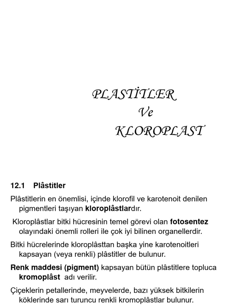 Bolum 12 Plastitler Ve Kloroplast Pdf