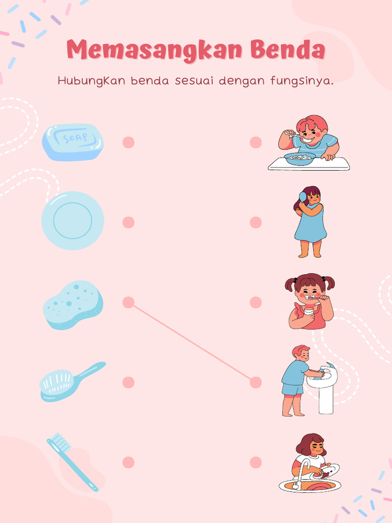 Merah Muda Dan Biru Bergaya Ilustrasi Kreatif Tentang Memasangkan Benda ...