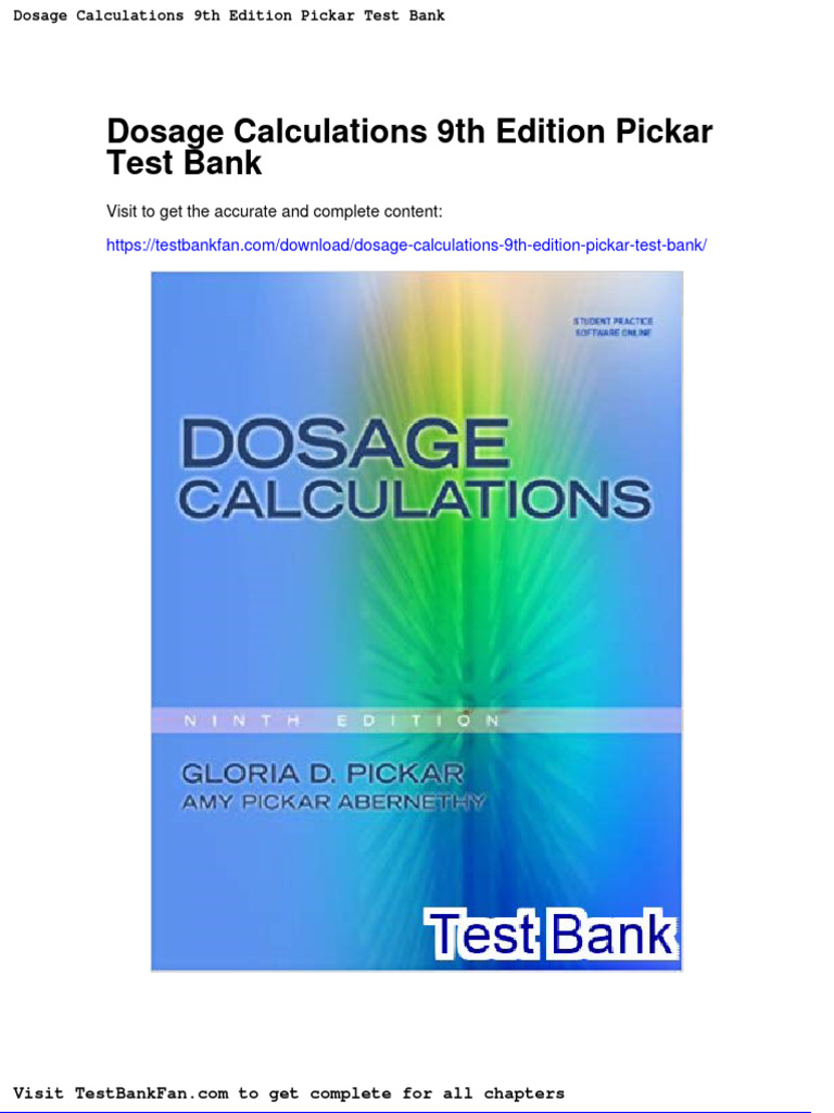 Dwnload Full Dosage Calculations 9th Edition Pickar Test Bank PDF PDF Teaspoon Pork