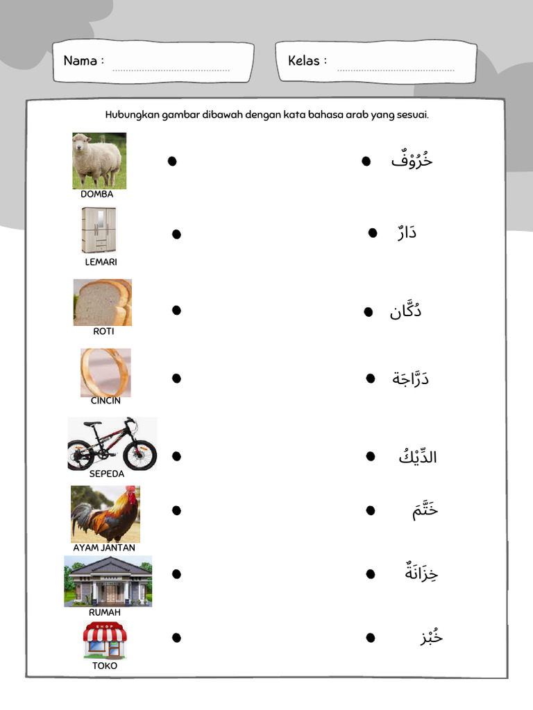 Hubungkan Gambar Bagian Tubuh Dibawah Dengan Kata Bahasa Arab Yang