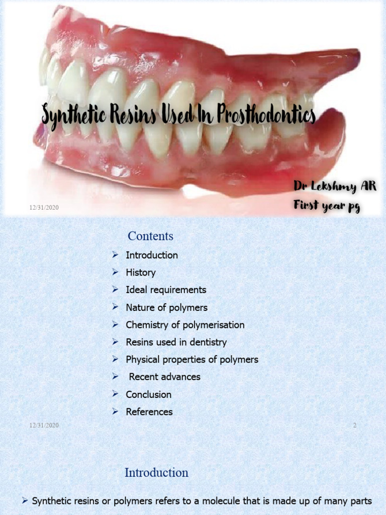 Synthetic Resins in Dentistry PDF Polymerization Poly(Methyl