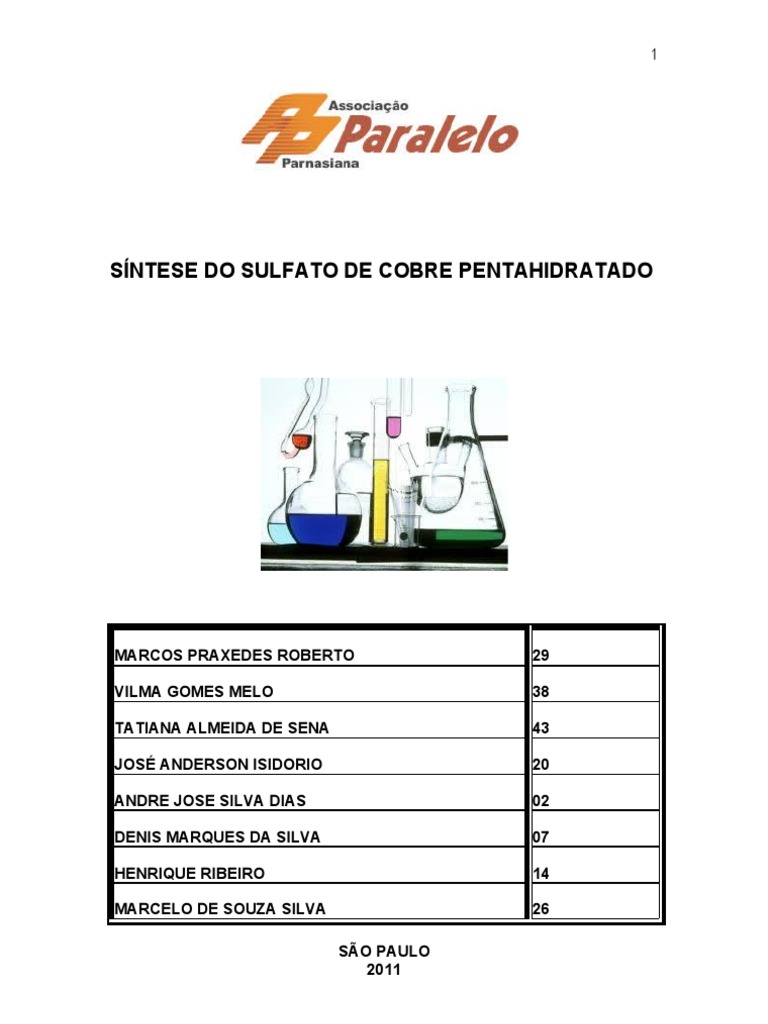 Síntese do Sulfato de Cobre Pentahidratado | PDF | Sal (Química) | Átomos