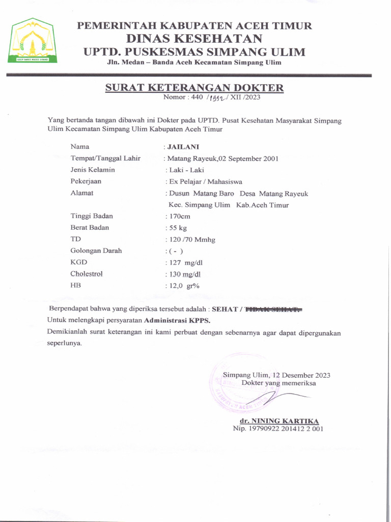 Surat Sehat Jalani | PDF