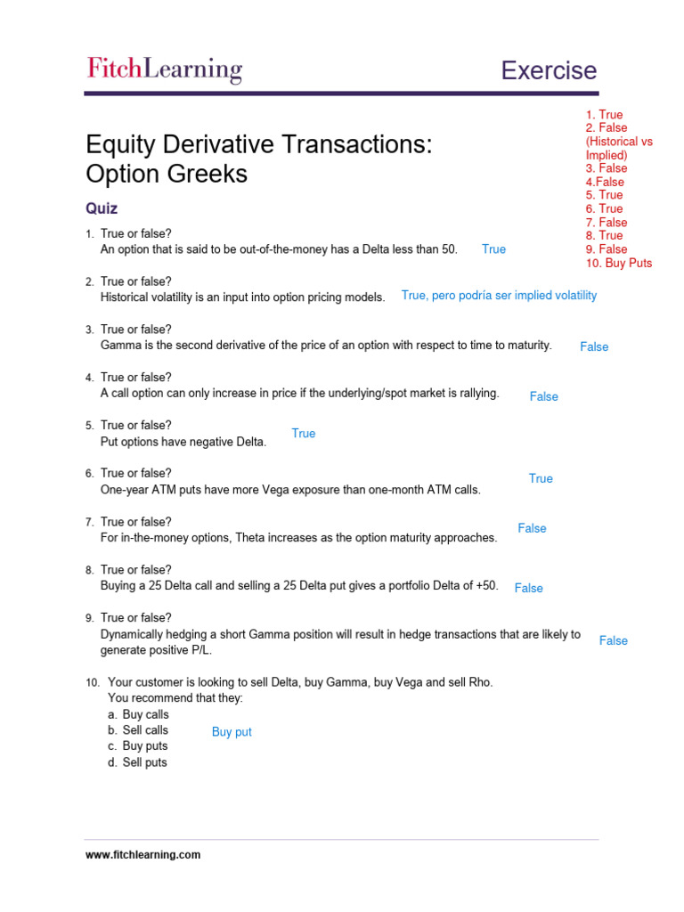 Option Risk Management - Case Study 1 - Option Greeks - Question | PDF ...