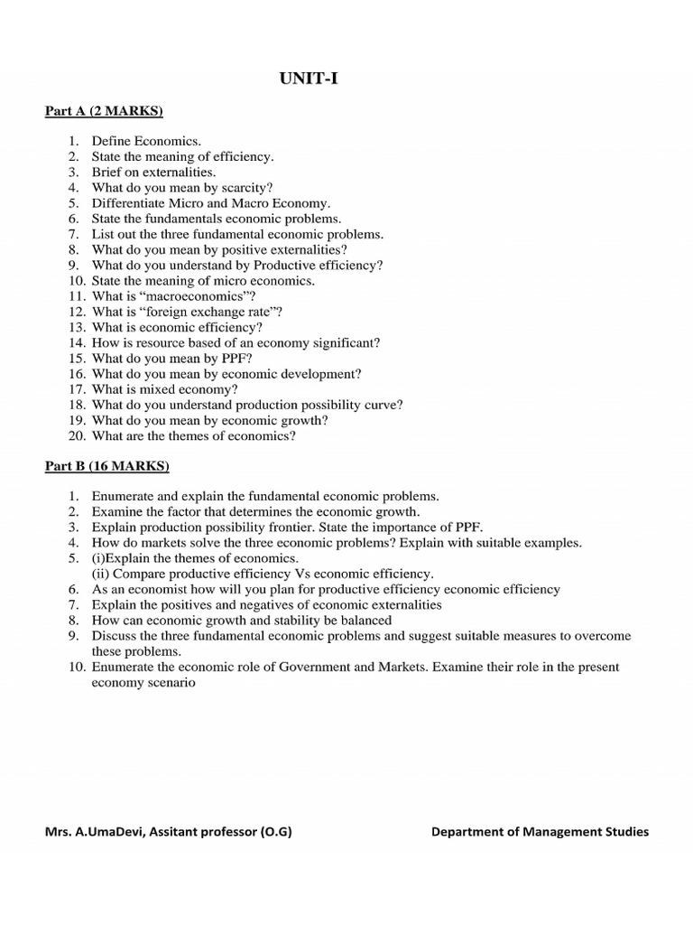 BA4103 - Managerial Economic All Units Question Bank | PDF