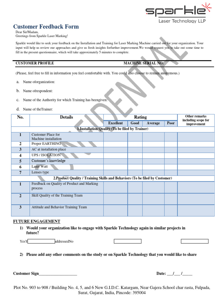Customer Feedback Form for Laser Marking | PDF | Usb Flash Drive ...