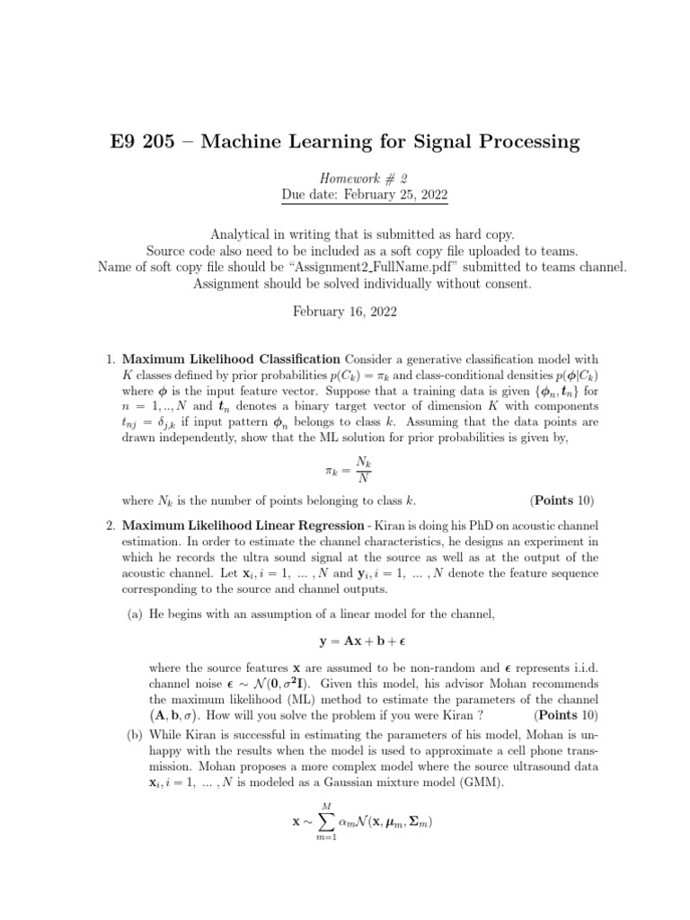 E9 205 - Machine Learning For Signal Processing: K K K N N N NJ J, K N ...