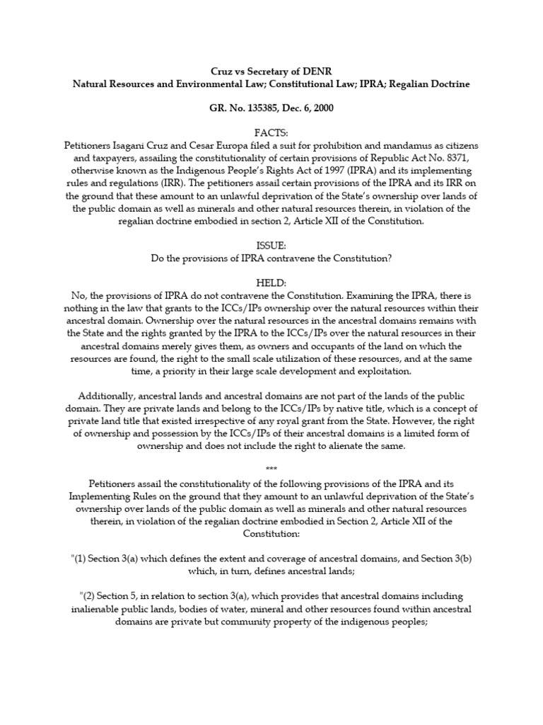 Cruz vs secretary of denr pdf indigenous peoples constitution