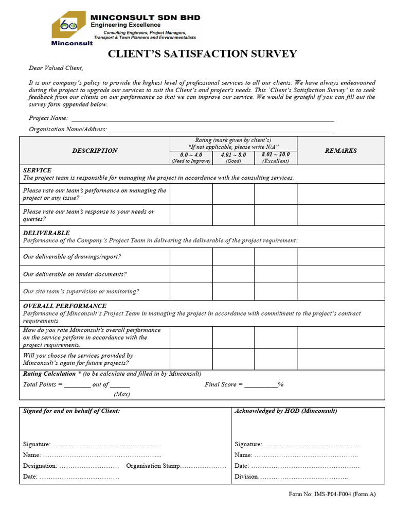 Client Satisfaction Survey A | PDF | Business