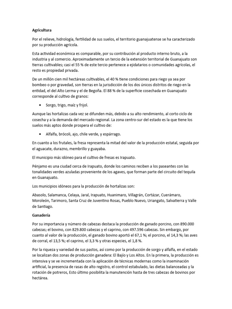 Agricultura y Economía en Guanajuato | PDF | Política | Ciencias sociales