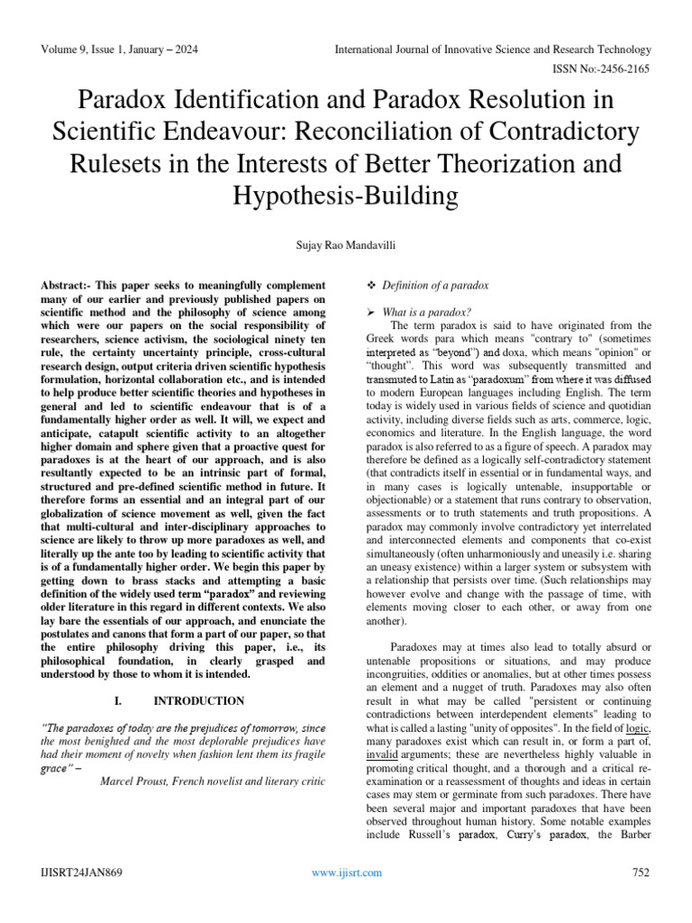 IJISRT24JAN869 Paradoxes | PDF | Paradox | Science