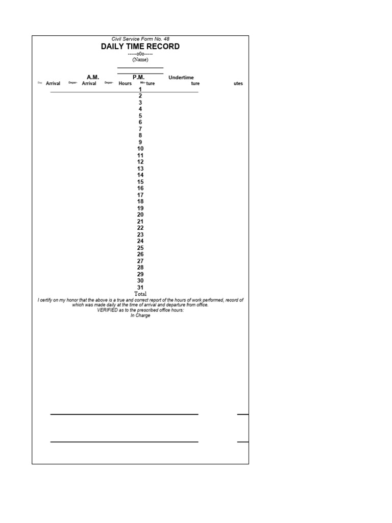 Daily Time Record Form No. 48 | PDF