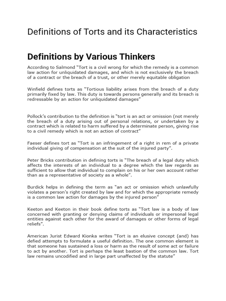 Law Of Tort Unit1 Part 1 Download Free Pdf Tort Damages