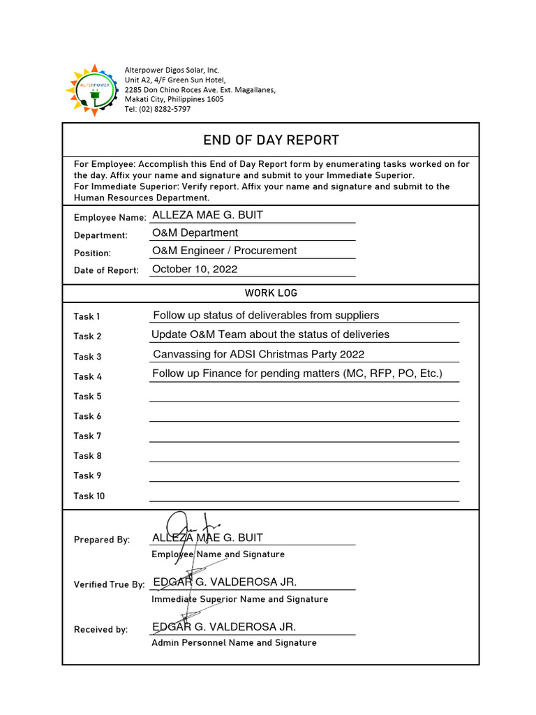 EOD Report - AG, Buit (Oct 10-13, 2022) | PDF | Business | Labor Relations