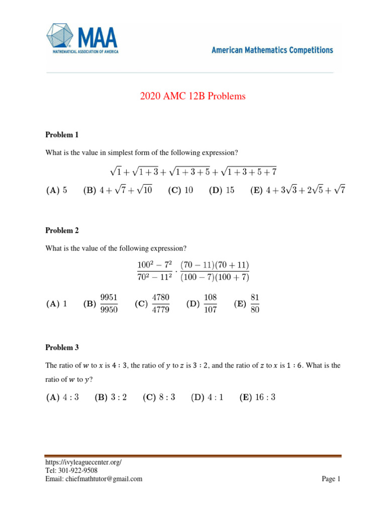 Amc 12B 2020 PDF Ratio Circle
