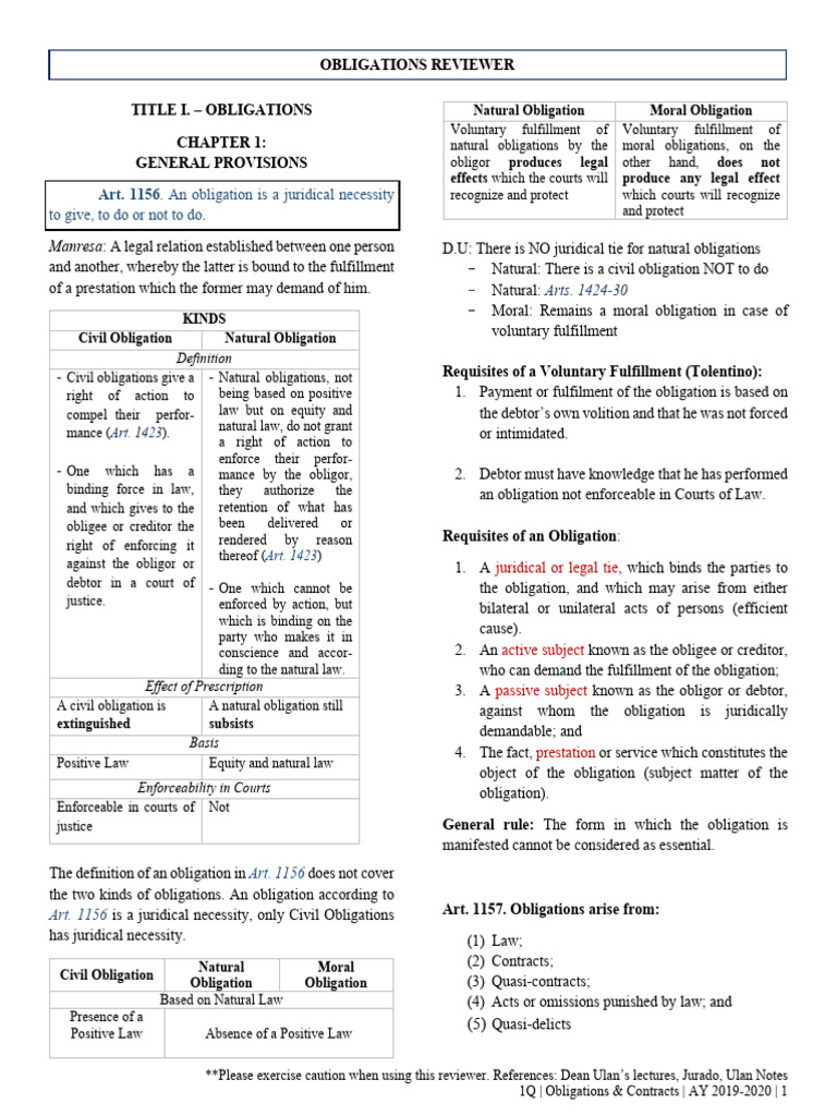 Obligations and Contracts Overview | PDF | Legal Liability | Negligence
