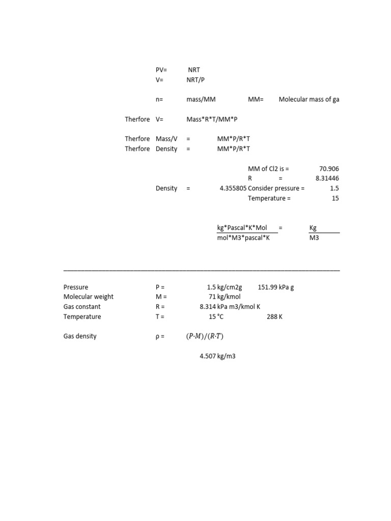 Gas Density Calculation For Chlorine PDF